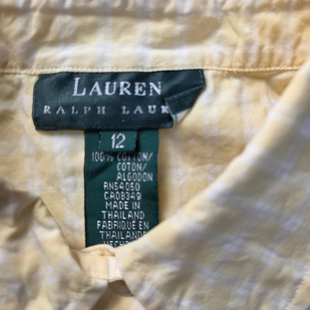 Lauren Ralph Lauren Yellow Gingham Check Cotton Button Down Shirt Womens 12 - Picture 3 of 8
